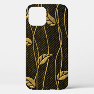 Gold and black seamless texture with leaves relief iPhone 12 case