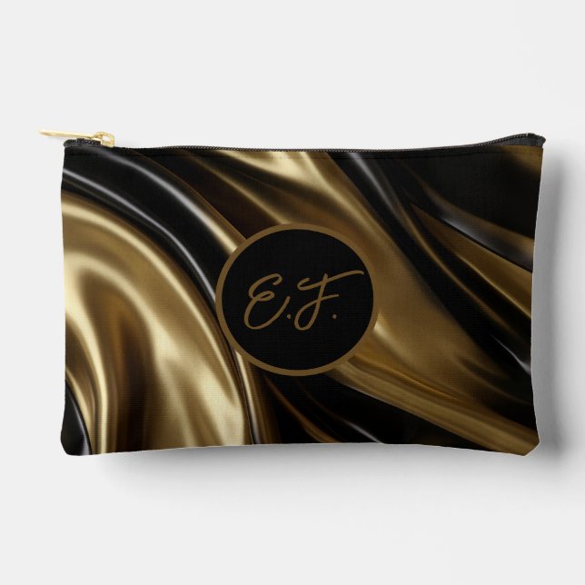 Gold and Black Silk Accessory Pouch (Front)