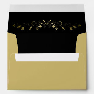 Gold and Black Simple Vintage Flourish Wedding Envelope