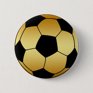 GOLD AND BLACK SOCCER BALL 6 CM ROUND BADGE