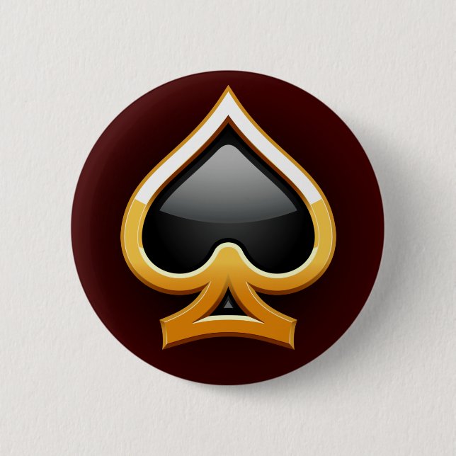 GOLD AND BLACK SPADE 6 CM ROUND BADGE (Front)