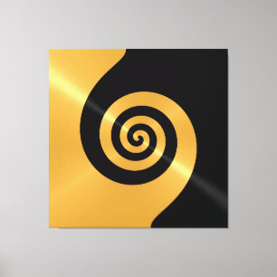 Gold and black stainless steel metal swirl canvas print
