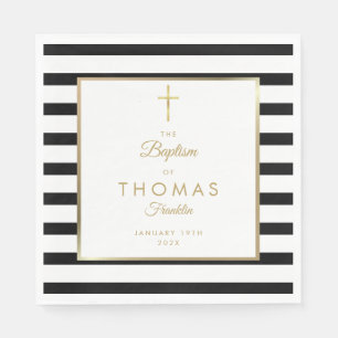 Gold And Black Stripe Baptism Christening Napkin