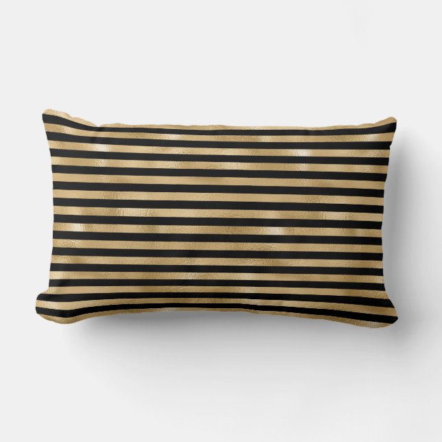 Gold and Black Striped Accent Pillow (Front)