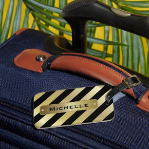 Gold and Black Stripes DIY Background Colour Luggage Tag
