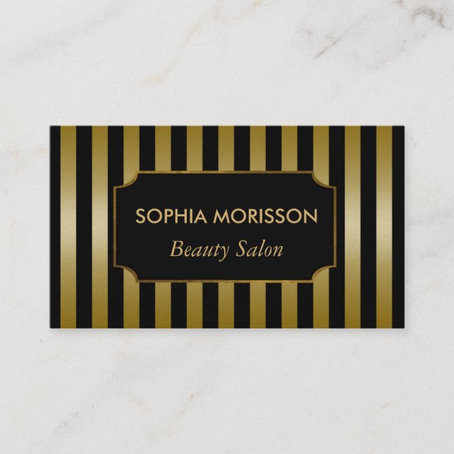 Gold and Black Stripes Ornament Custom Monogram Business Card (Front)