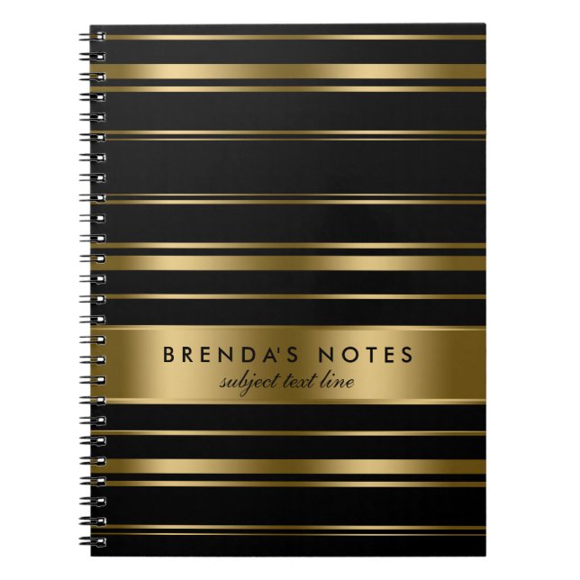 Gold And Black Stripes Pattern Spiral Notebook (Front)