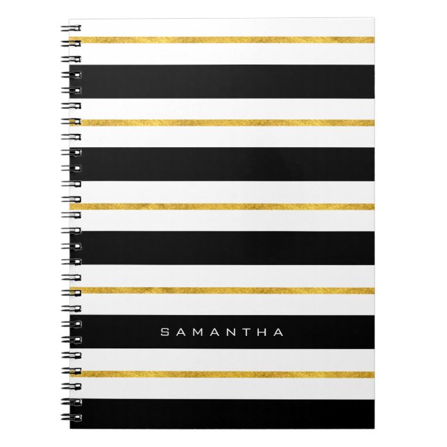 Gold and Black Stripes Spiral Notebook (Front)