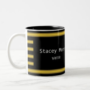 Gold and black stripes Two-Tone coffee mug