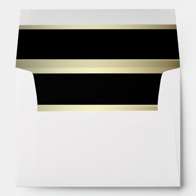 Gold and Black Stripes White Wedding Envelope (Back (Bottom))
