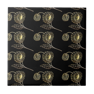 gold and black sunflowers garden nature art  tile
