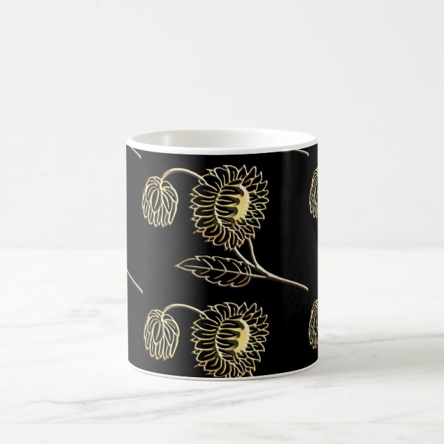 gold and black sunflowers nature art Pattern  Coffee Mug (Center)