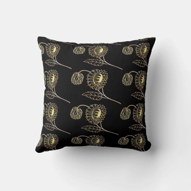 gold and black sunflowers nature art Pattern  Cushion (Back)