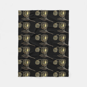 gold and black sunflowers nature art Pattern  Fleece Blanket