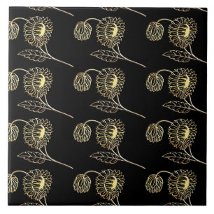 gold and black sunflowers nature art Pattern  Tile