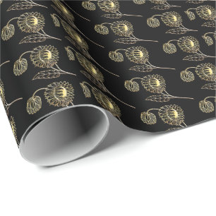 gold and black sunflowers nature art Pattern Wrapping Paper