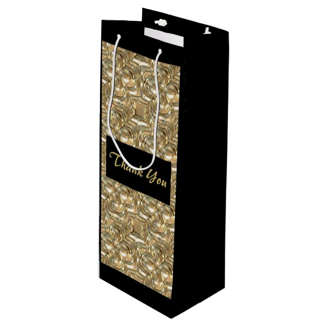Gold and Black Tall Gift Bag Wine Thank You (Front Angled)