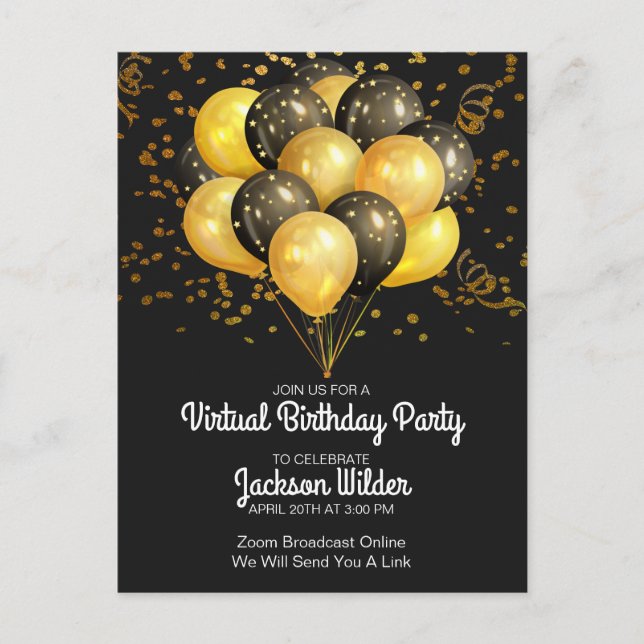 Gold And Black Teen Kids Birthday Party Invitation Postcard (Front)