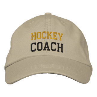 Gold and Black Text Hockey Coach Hat