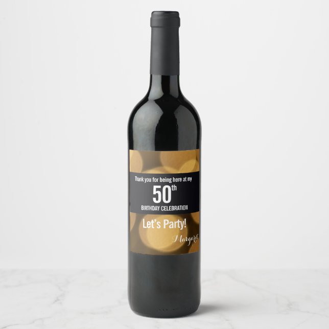 Gold and black theme, 50th birthday wine label (Front)