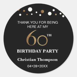 Gold and black theme 60th birthday party classic round sticker