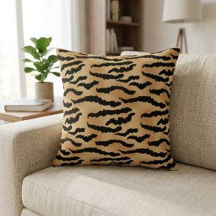 Gold and Black Tiger Print Animal Stripes Pattern Cushion