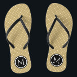 Gold and Black Tiny Dots Monogram Jandals<br><div class="desc">Custom printed flip flop sandals with a cute girly polka dot pattern and your custom monogram or other text in a circle frame. Click Customise It to change text fonts and colours or add your own images to create a unique one of a kind design!</div>