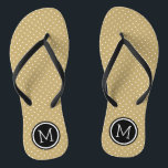 Gold and Black Tiny Dots Monogram Jandals<br><div class="desc">Custom printed flip flop sandals with a cute girly polka dot pattern and your custom monogram or other text in a circle frame. Click Customise It to change text fonts and colours or add your own images to create a unique one of a kind design!</div>