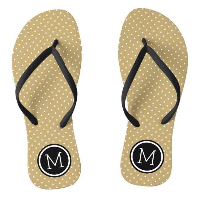 Gold and Black Tiny Dots Monogram Jandals (Footbed)