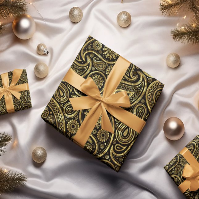 Gold and black tone paisley pattern wrapping paper (Creator Uploaded)
