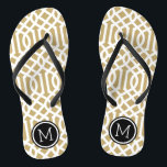 Gold and Black Trellis Monogram Jandals<br><div class="desc">Custom printed flip flop sandals with a stylish modern trellis pattern and your custom monogram or other text in a circle frame. Click Customise It to change text fonts and colours or add your own images to create a unique one of a kind design!</div>