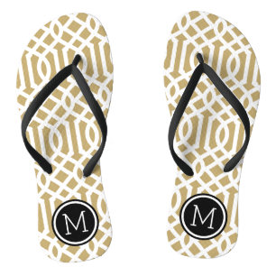 Gold and Black Trellis Monogram Jandals