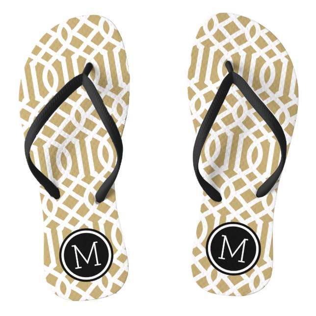 Gold and Black Trellis Monogram Jandals (Footbed)