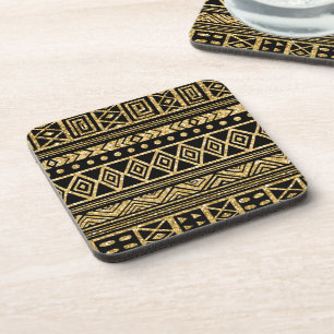 Gold And Black Tribal Geometric Pattern Coaster