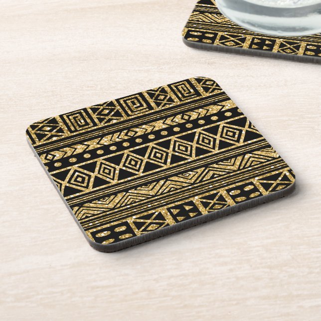Gold And Black Tribal Geometric Pattern Coaster (Left Side)