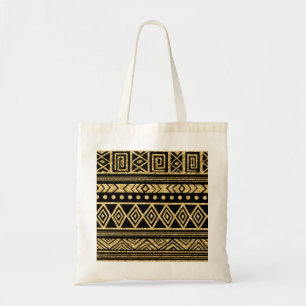 Gold And Black Tribal Geometric Pattern Tote Bag