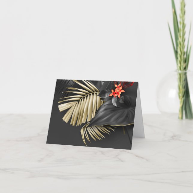 Gold and Black Tropical Thank You Card (Front)