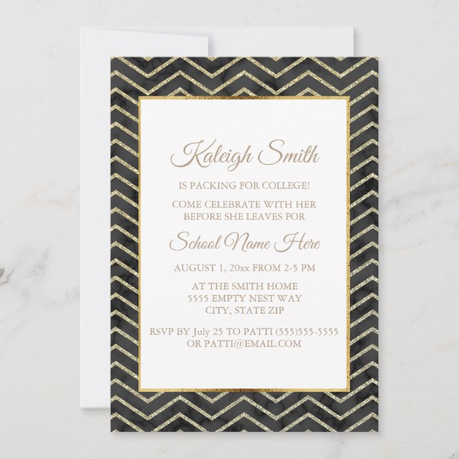 Gold and Black Trunk Party "Off To College" Invite (Front)