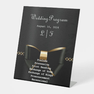 Gold and Black Tuxedo Wedding Program Pedestal Sign