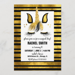 Gold and Black Unicorn Birthday Party Invitation