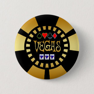 GOLD AND BLACK VEGAS POKER CHIP 6 CM ROUND BADGE