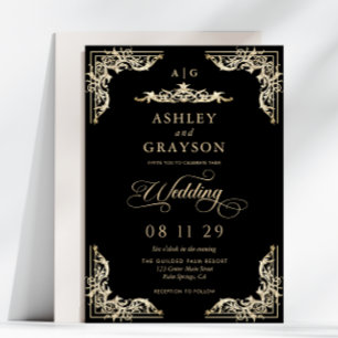 Gold and Black Vintage Baroque Wedding Invitation