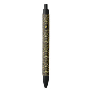 Gold and black vintage floral damask pattern ink pen
