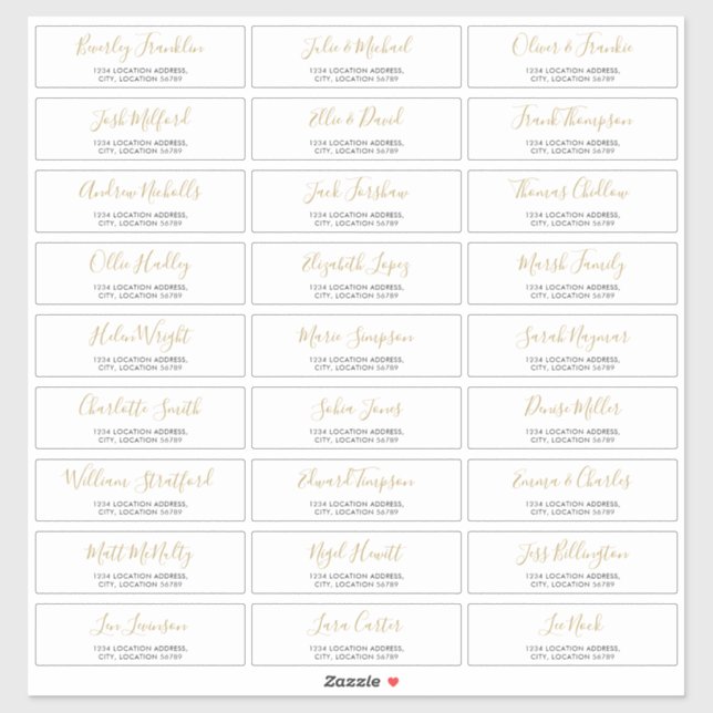 Gold And Black Wedding Guest Address Labels (Sheet)