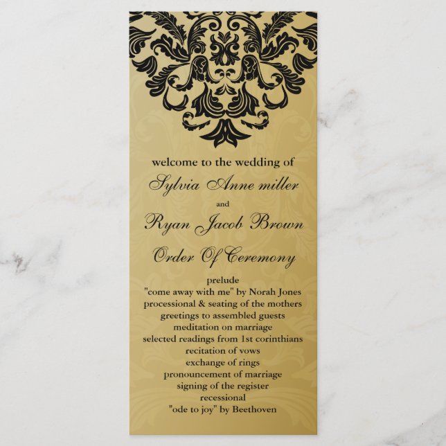 gold and black Wedding program Programme (Front)