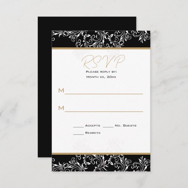 Gold and Black Wedding Reply Invitation (Front/Back)