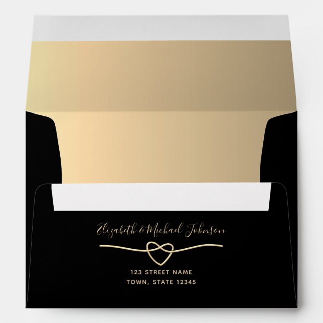 Gold and Black Wedding Return Address 5x7 Envelope (Back (Bottom))