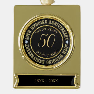 Gold And Black White Diamonds Gold Plated Banner Ornament
