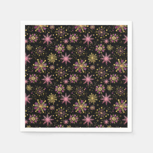 Gold and Black Winter Snowflakes Napkin