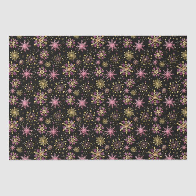 Gold and Black Winter Snowflakes Pattern Tissue Paper (Front)